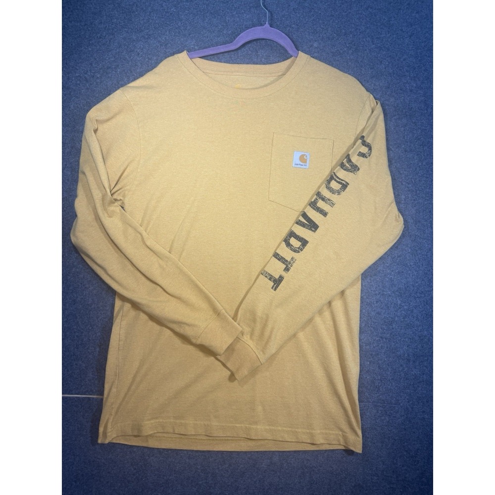 Carhartt Shirt Mens Small Yellow Crew Neck Workwear Utility Streetwear Pocket